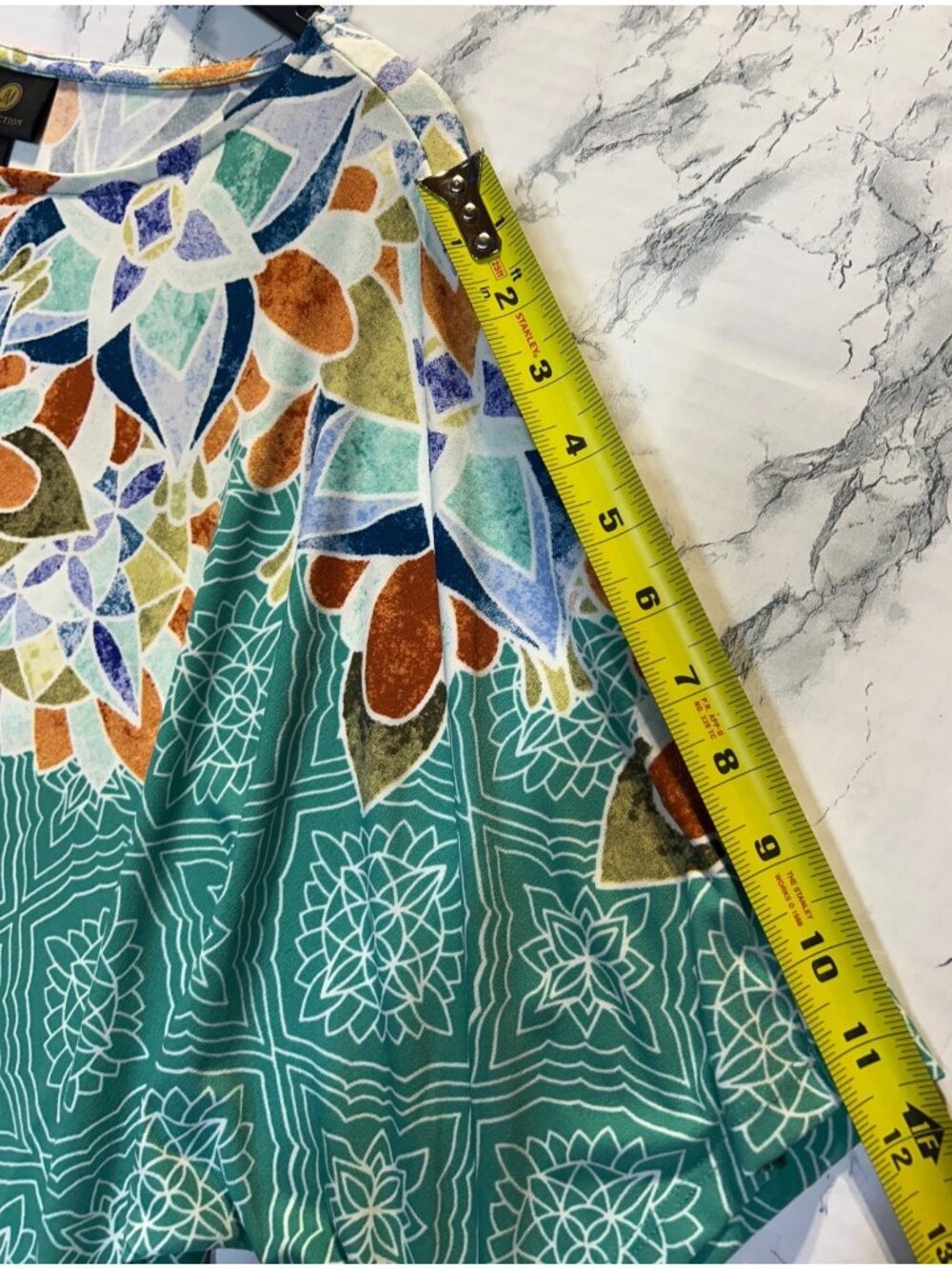 JM Collection Womens Size Large Mandala Print Top Short Sleeve Relaxed Fit - Picture 7 of 10